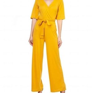 Solid Waist Belt Jumpsuit